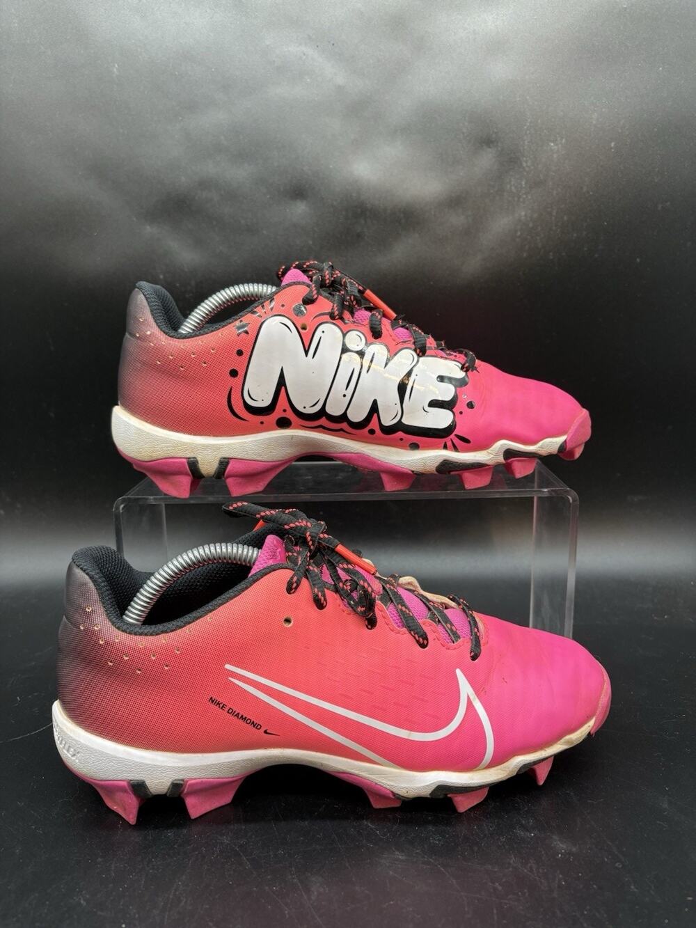 NIKE Fastflex Diamond Hot Pink Lace Up Cleats FZ8655-600 Girls Size 4Y Softball